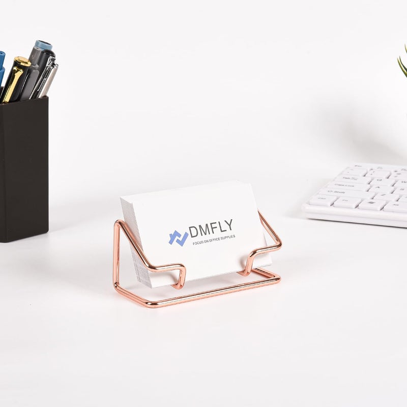 DMFLY Business Card Holder for Desk, Metal Cute Card Display Stand, Compatible with Various Countertops, Horizontal Rose Gold - Image 3
